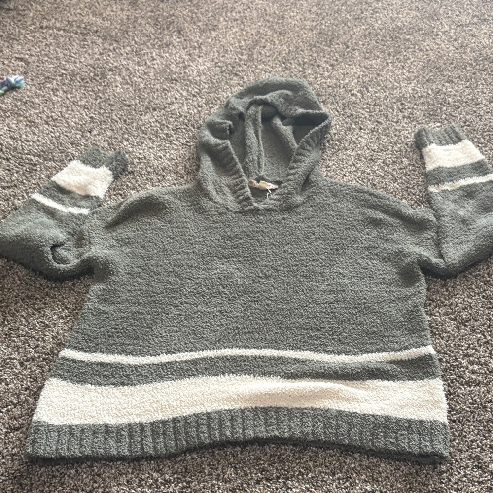 Pink Republic gray  Hooded Sweater with Cream Stripes